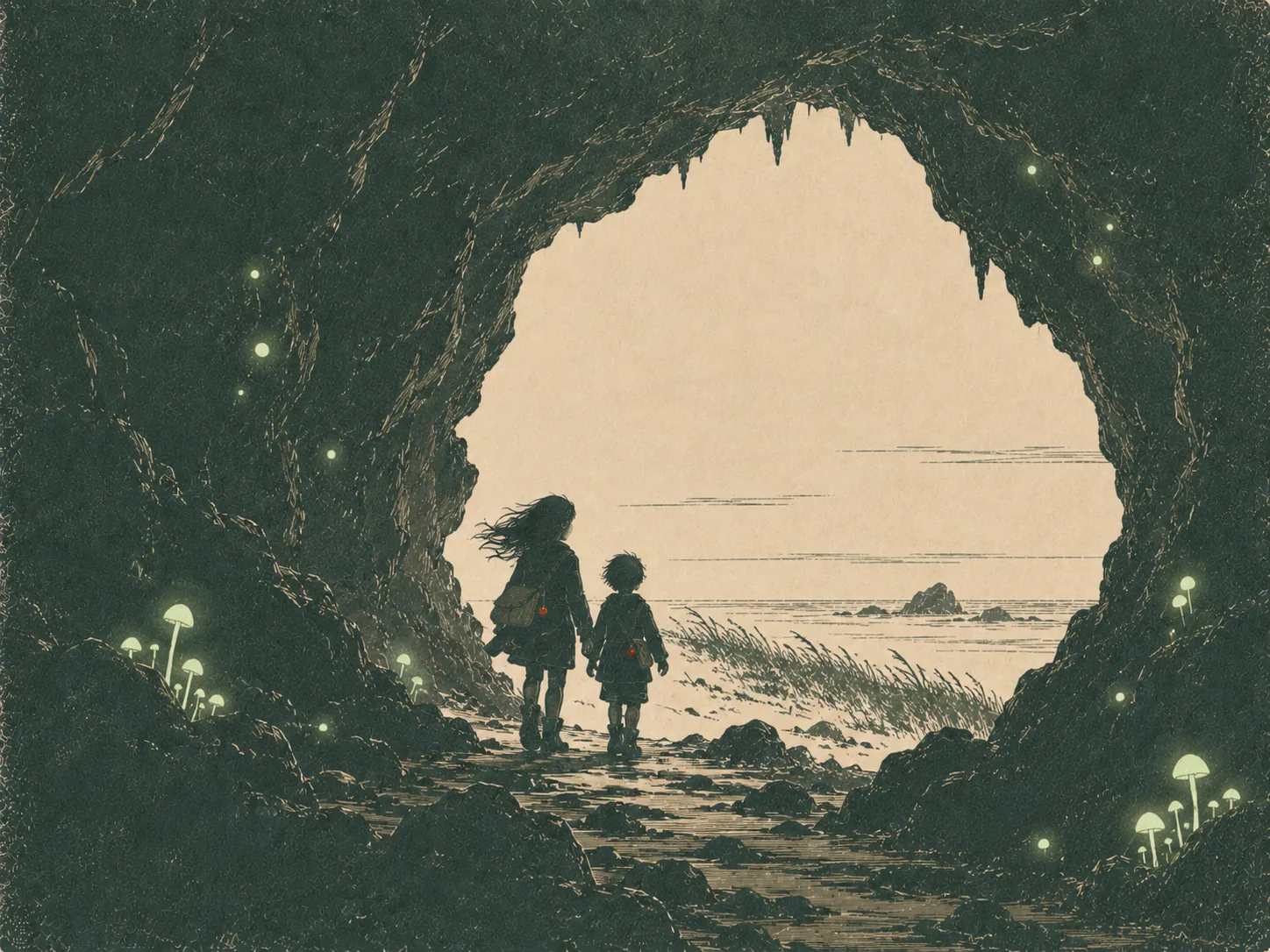 Treah und Camil in einer leuchtenden Höhle
